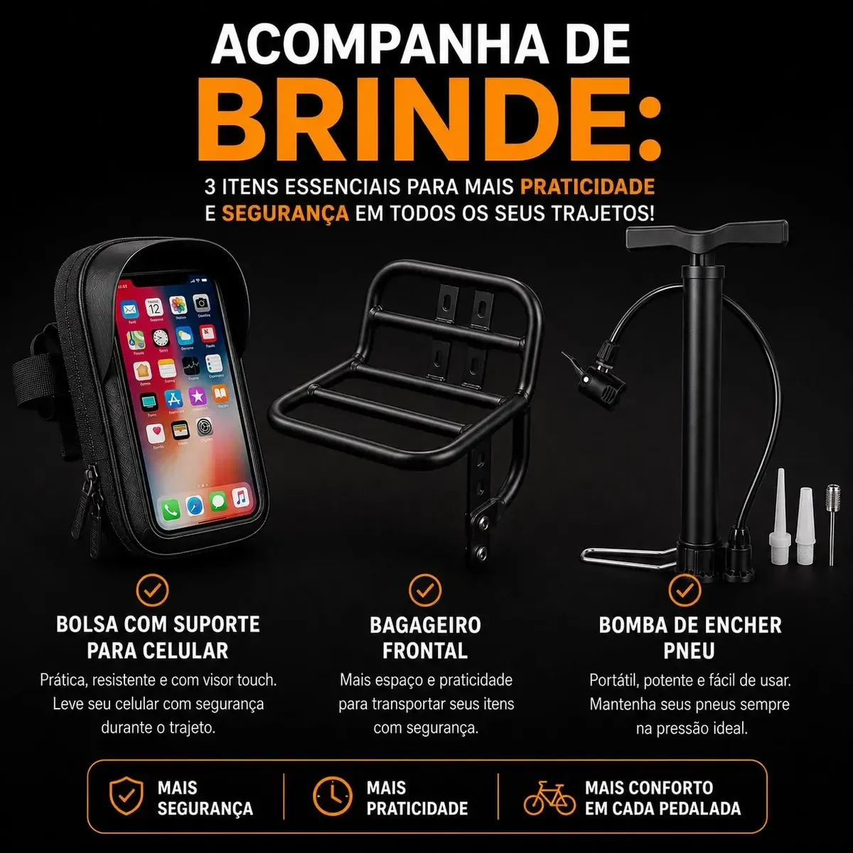 Bicicleta Elétrica 1000 W Aro 20 Preta, foto 3