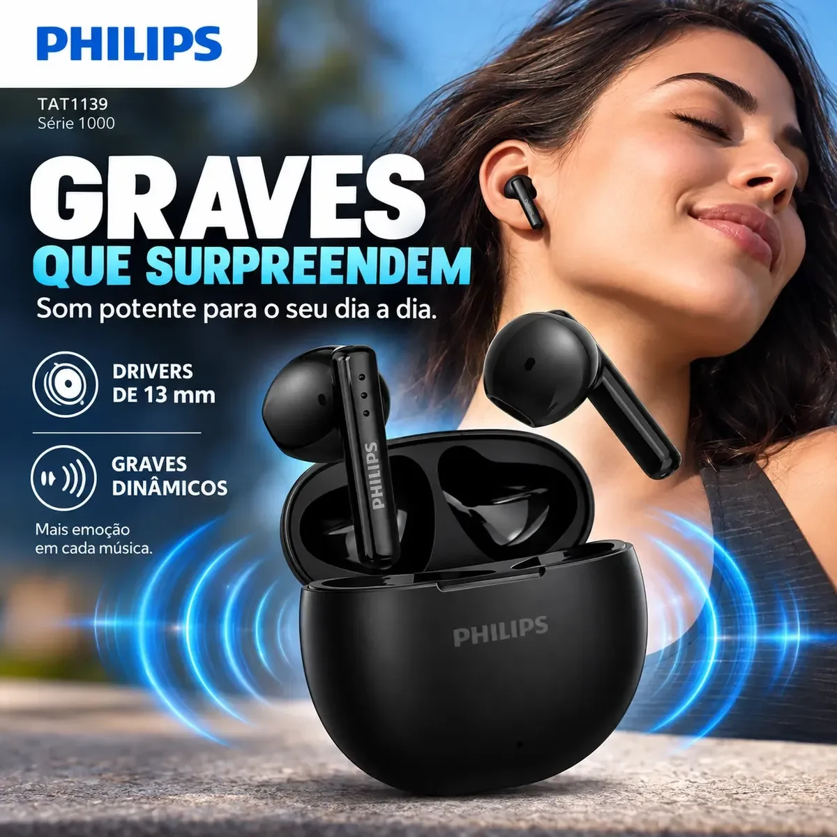Fone de Ouvido Sem Fio Philips TAT1139 Preto, foto 4