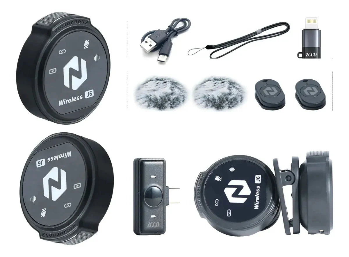 Microfone Sem Fio Duplo de Lapela Zcco J6 com Redução de Ruído