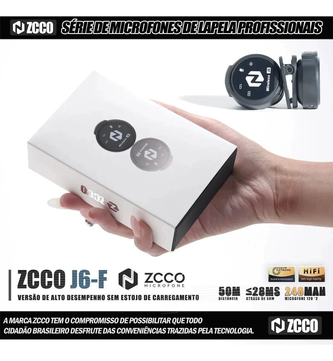 Microfone Sem Fio Duplo de Lapela Zcco J6 com Redução de Ruído, foto 3