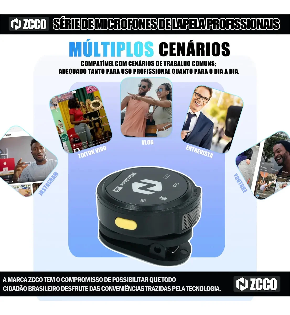 Microfone Sem Fio Duplo de Lapela Zcco J6 com Redução de Ruído, foto 5